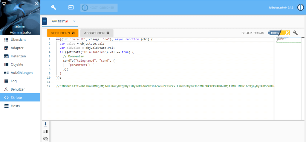 ioBroker - Blockly Beispiel unter Javascript