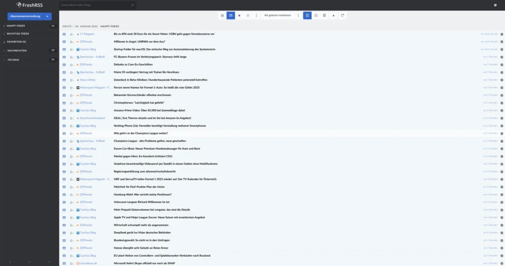 Meine FreshRSS Installation