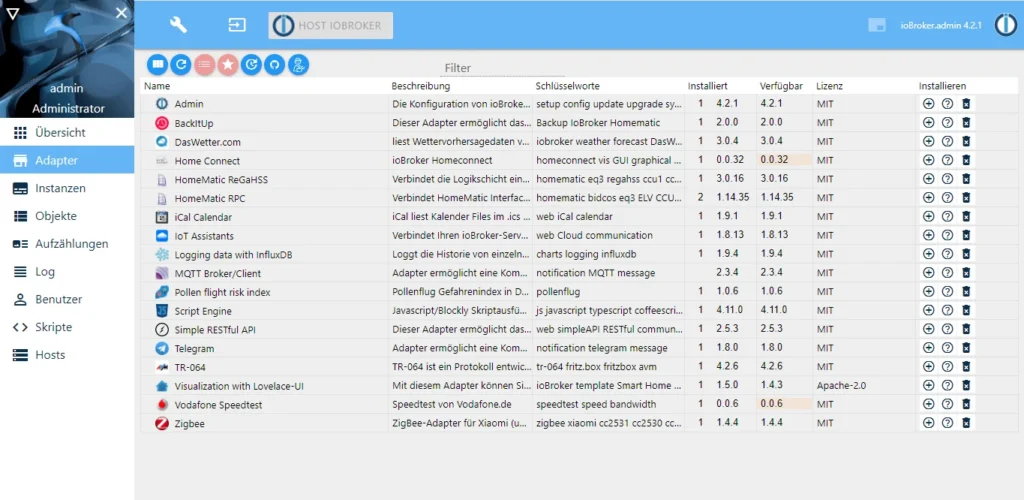 ioBroker Adapter Übersicht