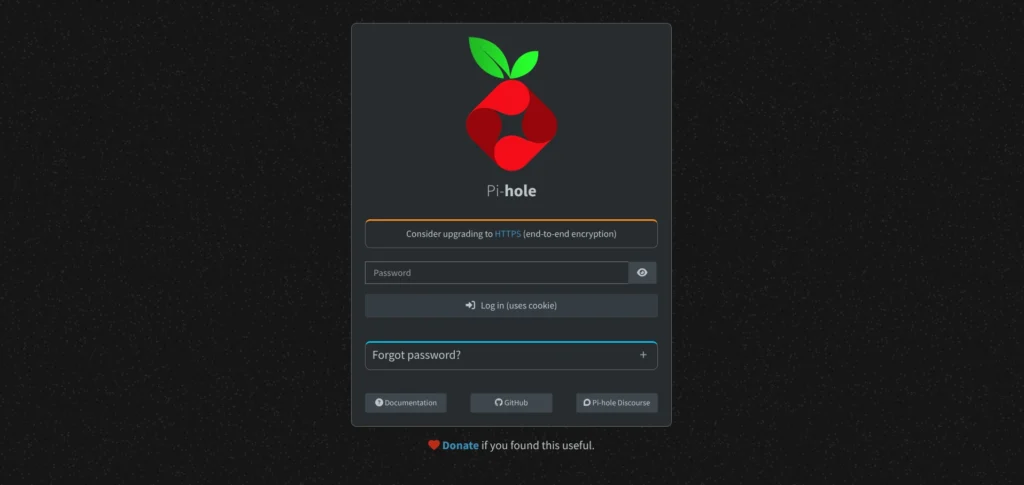 PiHole Anmelde-Seite