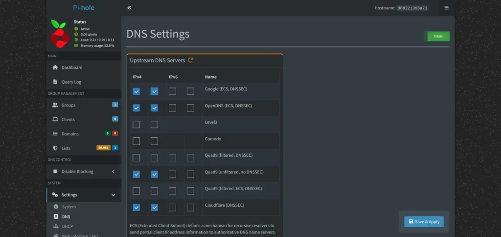 PiHole Upstream DNS Servers