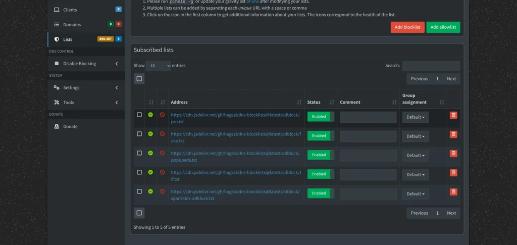 PiHole Listen